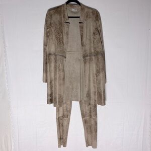 Zoe Tan Faux Suede Jacket & Pants Set L